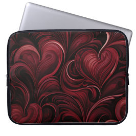 FUNDA PARA PORTÁTIL CORAZONES DE VALENTINA OSCURO ROJO ORNADO