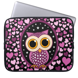 Funda Para Portátil corazones y búho rosado