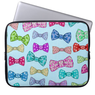Funda Para Portátil Corbata, rayas azules, acuarela.