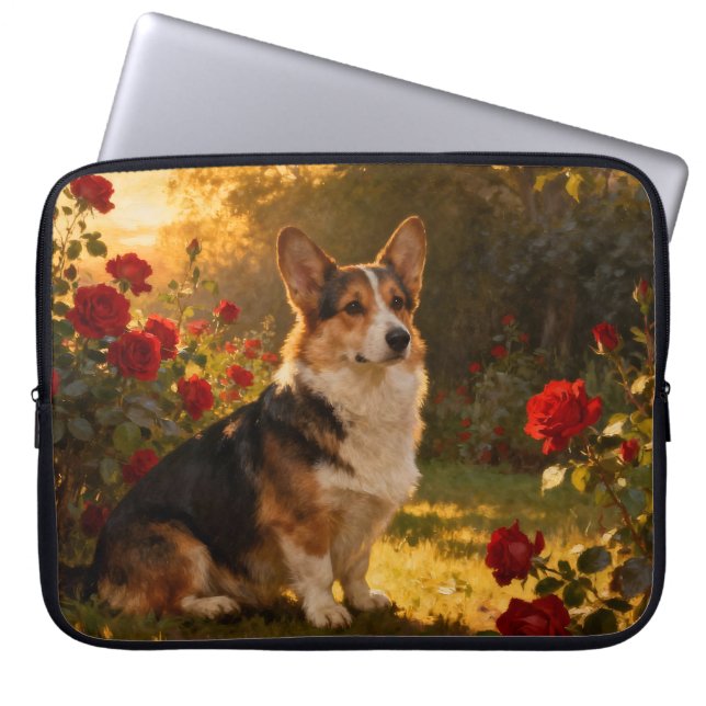 Funda Para Portátil Corgi in the Roses I (Frente)