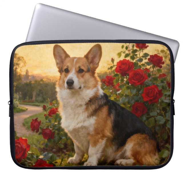 Funda Para Portátil Corgi in the Roses II (Frente)