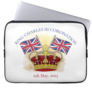 Funda Para Portátil Corona de coronación del Rey Carlos III y banderas