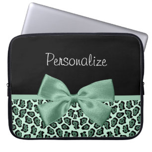 Funda Para Portátil Corta Jaguar Verde Imprimir Girly Jade Bow y nombr