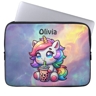 Funda Para Portátil Corte Kawaii Unicorn con té de burbuja personaliza
