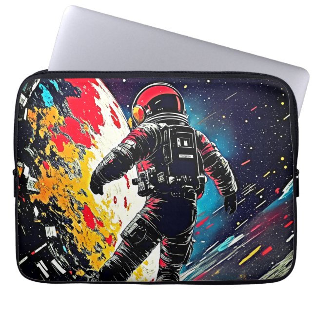 Funda Para Portátil Cosmos destrozados: Hojas de astronauta retro (Frente)