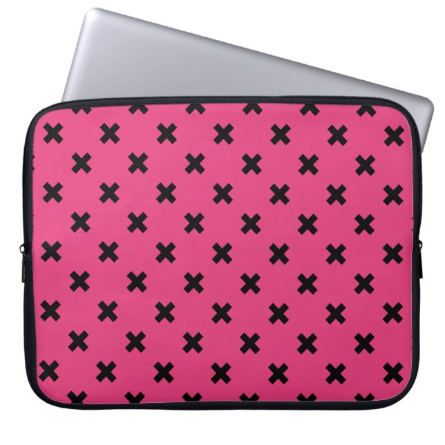 Funda Para Portátil Costillas cruzadas negras en fuchsia (Frente)