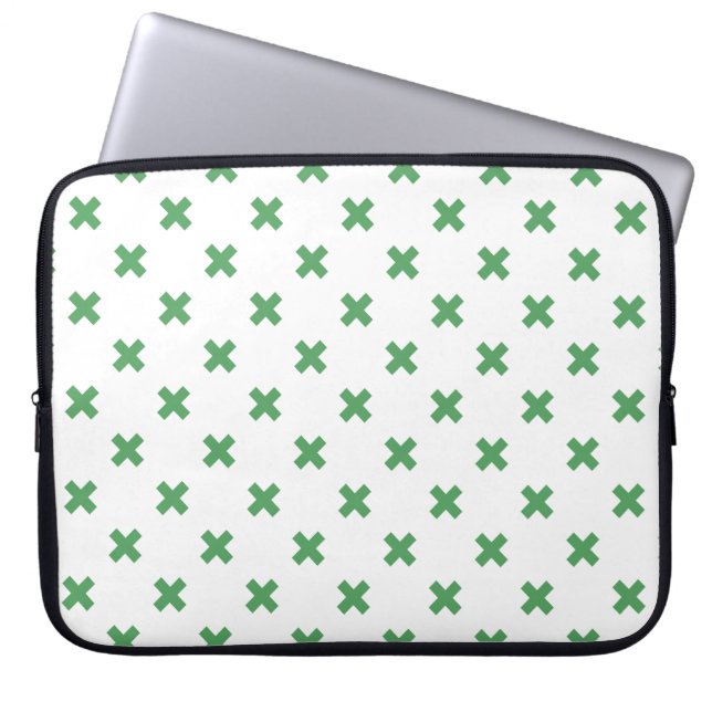 Funda Para Portátil Costillas de cruz verde sobre blanco (Frente)