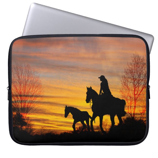 Funda Para Portátil Cowgirl Sunset Horseback Rie Portátil Sleeve (Frente)