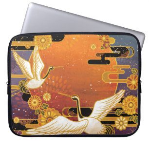 Funda Para Portátil Crane Bird Chrysanthemum Patrón japonés