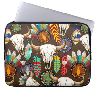 Funda Para Portátil Cráneo de Búfalo Emblema Nativo Americano