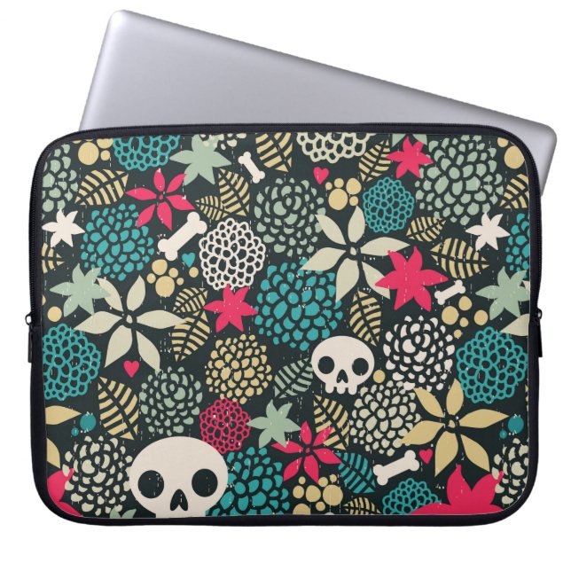 Funda Para Portátil Cráneo de flores (Frente)