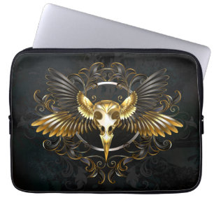 Funda Para Portátil Cráneo de pájaro dorado sobre fondo negro
