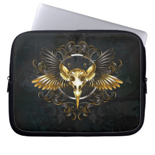 Funda Para Portátil Cráneo de pájaro dorado sobre fondo negro