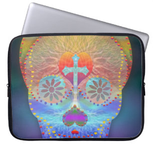 Funda Para Portátil Cráneo del azúcar con el fondo coloreado arco ir