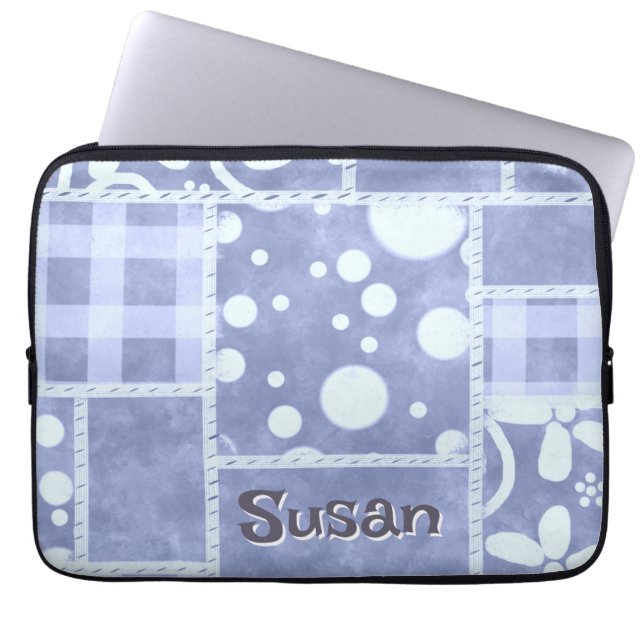Funda Para Portátil Crazy Quilt Blue Gingham Floral Personalized  (Frente)
