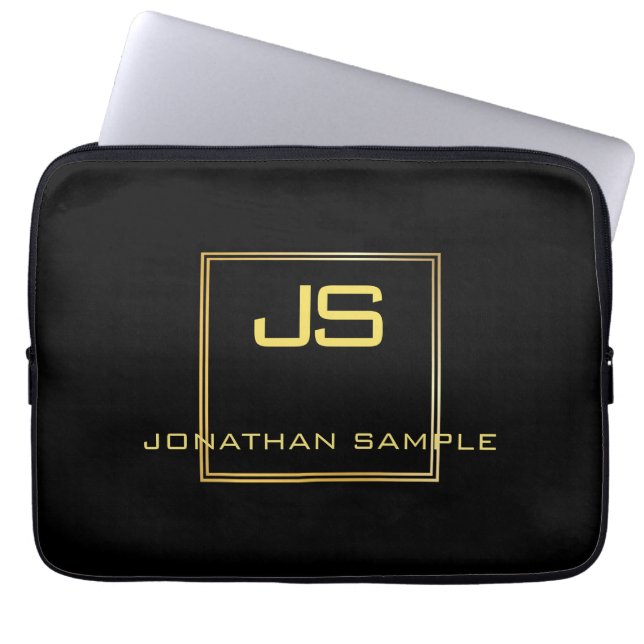 Funda Para Portátil Creative Gold Monogram Black Template Laptop (Frente)