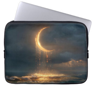 Funda Para Portátil Creciente luna dorada surrealista sobre el océano