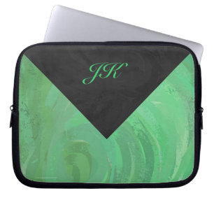 Funda Para Portátil Crema Esmeralda y Monograma Negro