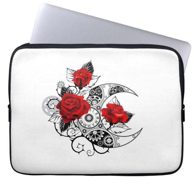 Funda Para Portátil Crescente Mecánico con Rosas Rojas (Frente)