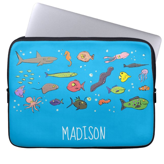 Funda Para Portátil Criaturas marinas divertidas patrón de ilustracion (Frente)