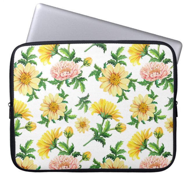 Funda Para Portátil Crisantemo acuarela: diseño floral sin foco (Frente)