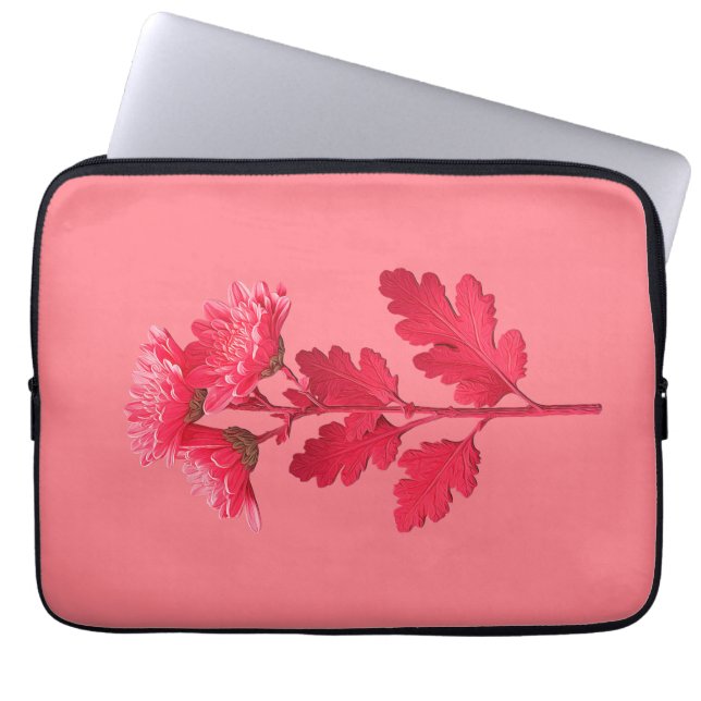 Funda Para Portátil Crisantemo Rosa  (Frente)