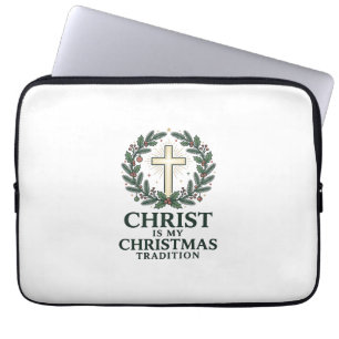 Funda Para Portátil Cristo es mi tradición de Navidad Diseño de cruz v