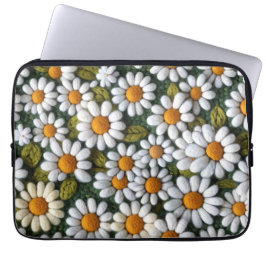 Funda Para Portátil Crochet White Daisies Spring Wildflowers