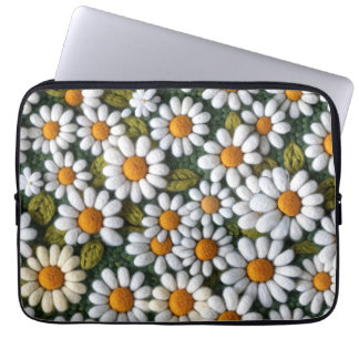Funda Para Portátil Crochet White Daisies Spring Wildflowers