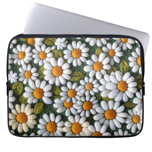 Funda Para Portátil Crochet White Daisies Spring Wildflowers (Frente)