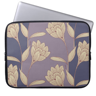 Funda Para Portátil Crocus floral retro: fondo de pantalla azul malva