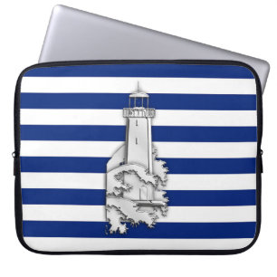 Funda Para Portátil Cromado plateado como faro en franjas de la marina