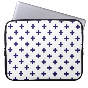 Funda Para Portátil Cruces de polka azul marino sobre blanco