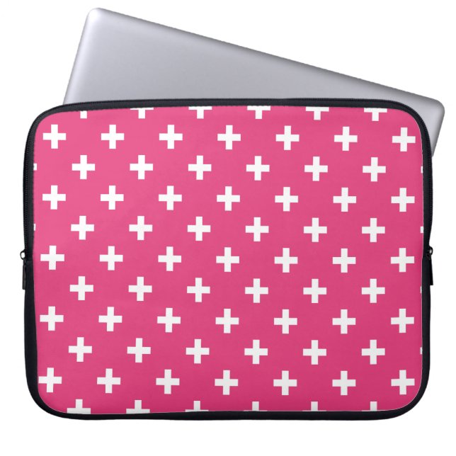 Funda Para Portátil Cruces de polka blanca en fucsia (Frente)