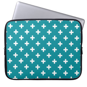 Funda Para Portátil Cruces de polka blanca en verde azulado