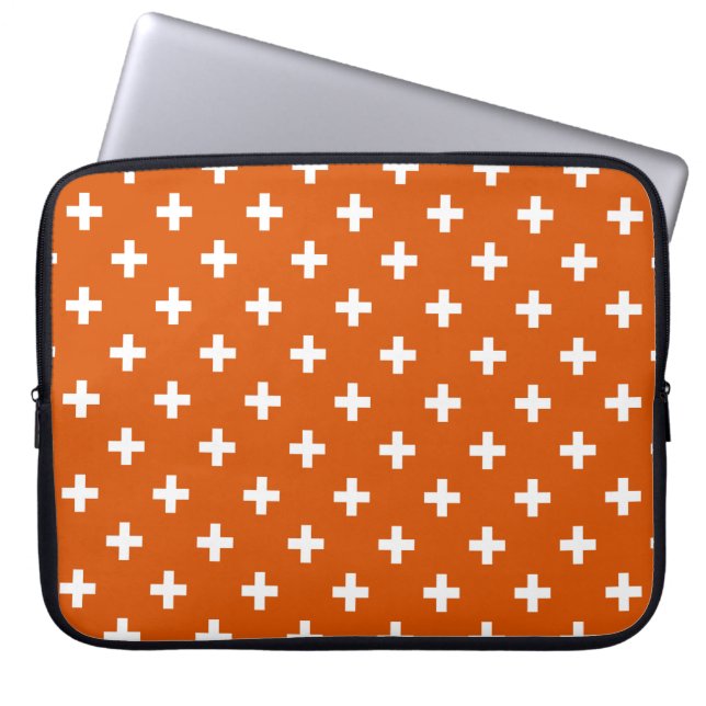 Funda Para Portátil Cruces de polka blanca sobre naranja quemado (Frente)