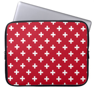 Funda Para Portátil Cruces de polka blanca sobre rojo