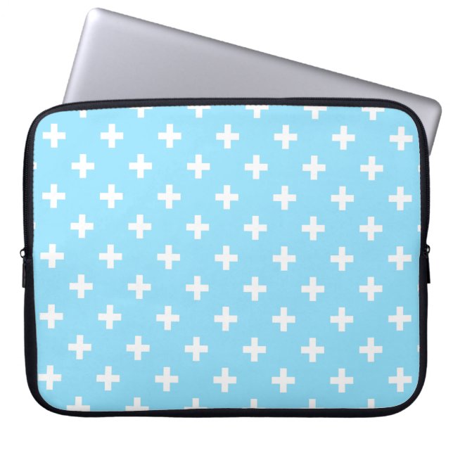 Funda Para Portátil Cruces de polka blanco sobre azul bebé (Frente)
