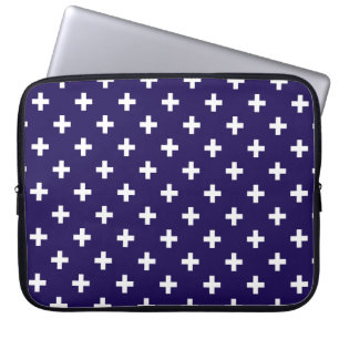 Funda Para Portátil Cruces de polka blanco sobre azul marino