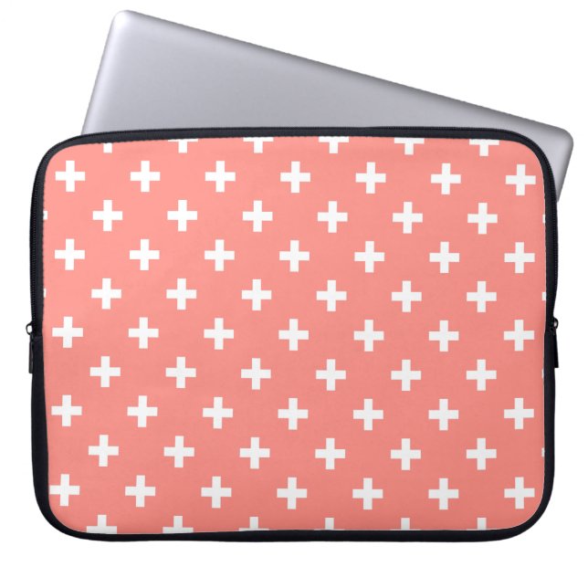 Funda Para Portátil Cruces de polka blanco sobre melocotón (Frente)