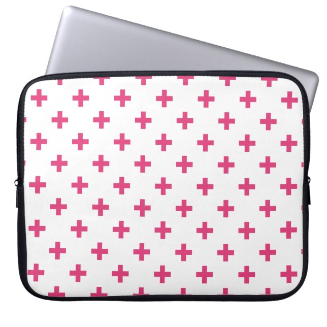 Funda Para Portátil Cruces de polka de Fuchsia sobre blanco (Frente)
