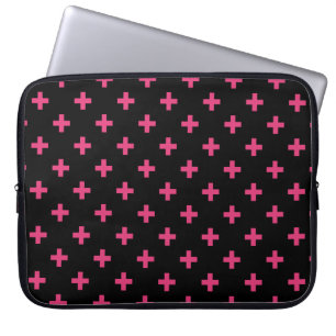 Funda Para Portátil Cruces de polka de Fuchsia sobre negro
