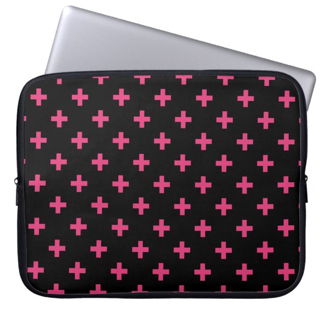 Funda Para Portátil Cruces de polka de Fuchsia sobre negro (Frente)
