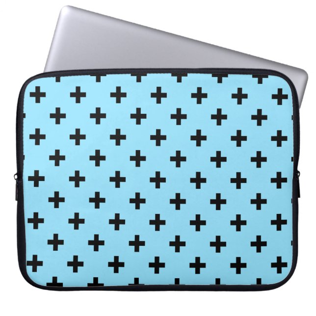 Funda Para Portátil Cruces de polka negra en azul bebé (Frente)