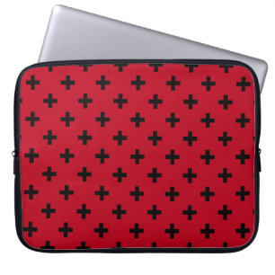 Funda Para Portátil Cruces de polka negra en rojo