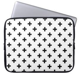Funda Para Portátil Cruces de polka negra sobre blanco