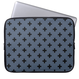 Funda Para Portátil Cruces de polka negro sobre gris azul
