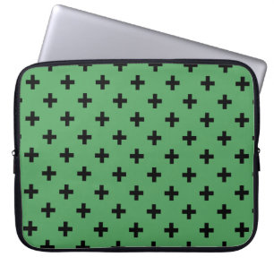 Funda Para Portátil Cruces de polka negro sobre verde