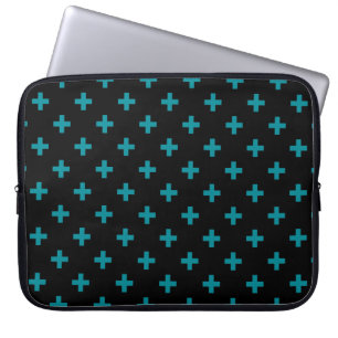 Funda Para Portátil Cruces de polka verde azulada sobre negro