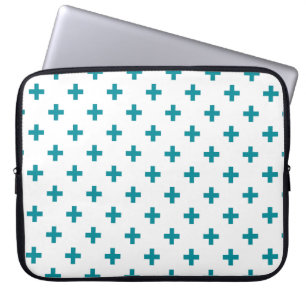 Funda Para Portátil Cruces de polka verde azuladas sobre blanco